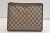 Authentic GUCCI Vintage Clutch Hand Bag Purse GG PVC Leather Brown 4290K
