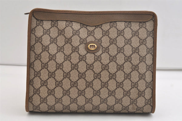 Authentic GUCCI Vintage Clutch Hand Bag Purse GG PVC Leather Brown 4290K
