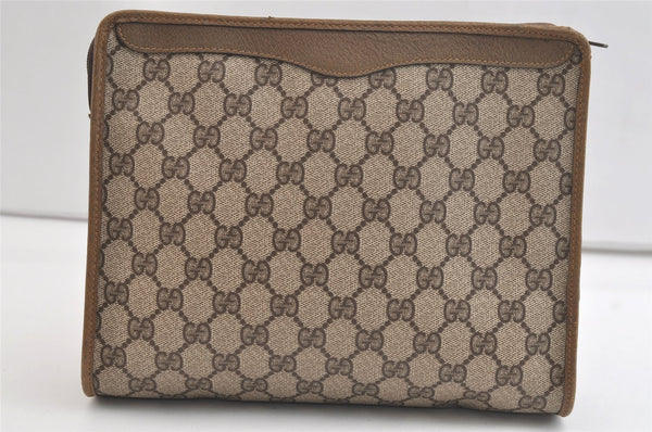 Authentic GUCCI Vintage Clutch Hand Bag Purse GG PVC Leather Brown 4290K