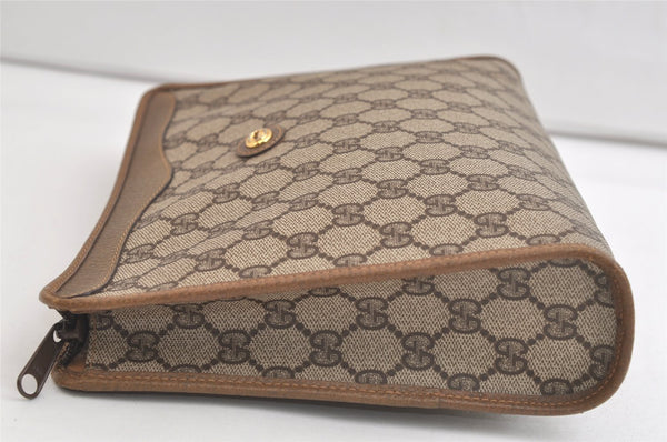 Authentic GUCCI Vintage Clutch Hand Bag Purse GG PVC Leather Brown 4290K
