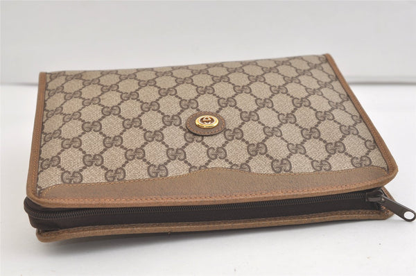 Authentic GUCCI Vintage Clutch Hand Bag Purse GG PVC Leather Brown 4290K