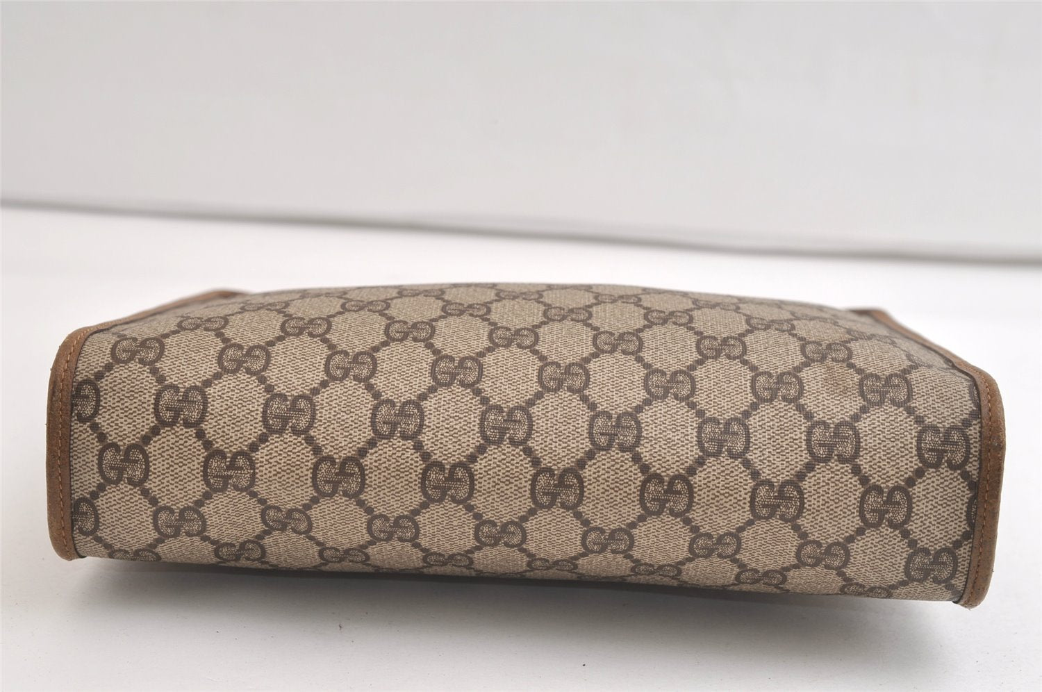 Authentic GUCCI Vintage Clutch Hand Bag Purse GG PVC Leather Brown 4290K