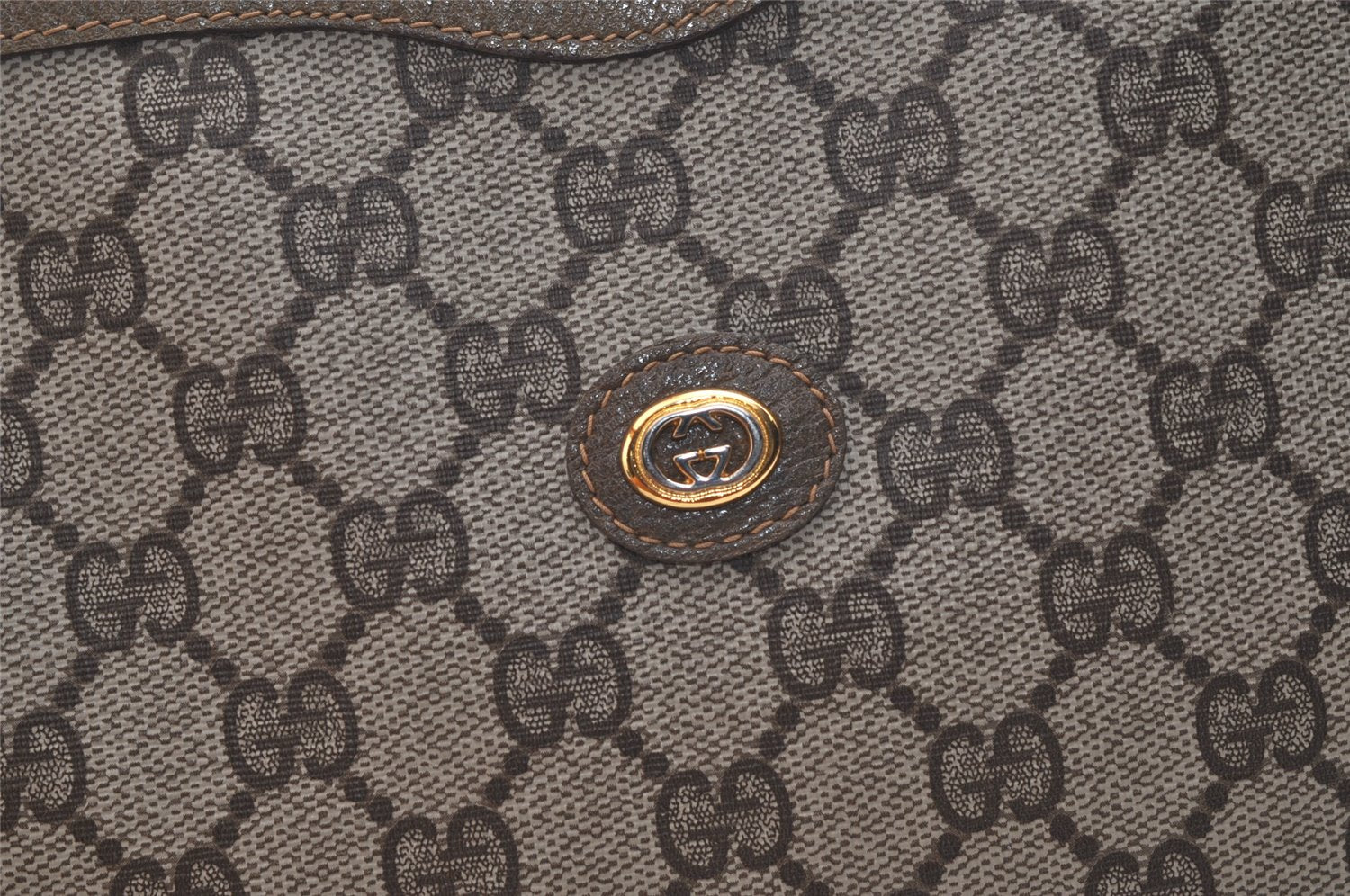 Authentic GUCCI Vintage Clutch Hand Bag Purse GG PVC Leather Brown 4290K