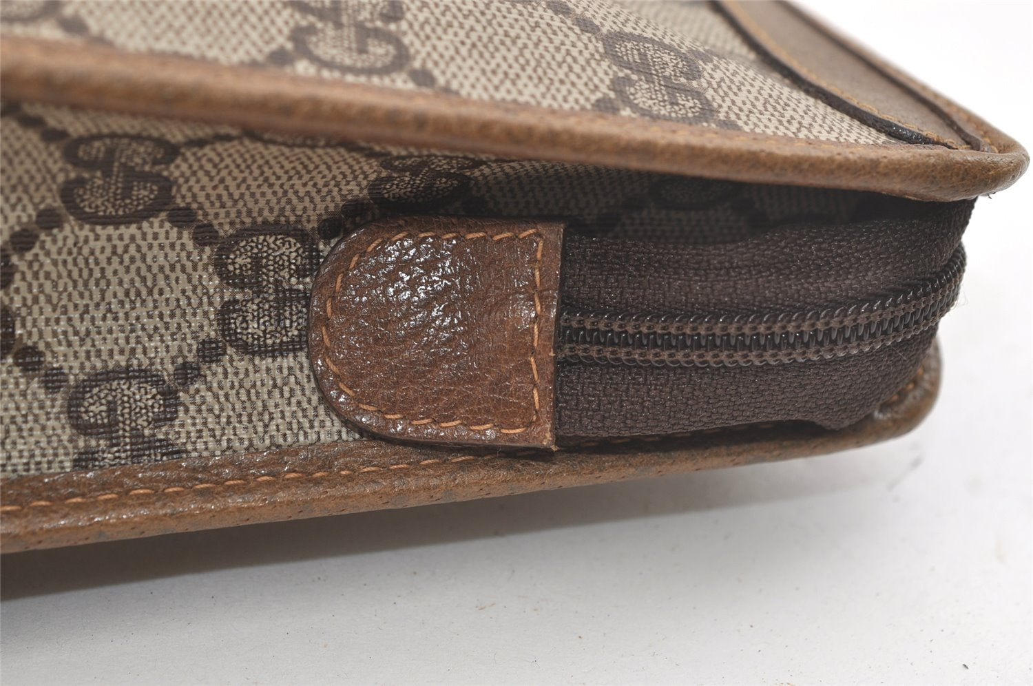 Authentic GUCCI Vintage Clutch Hand Bag Purse GG PVC Leather Brown 4290K