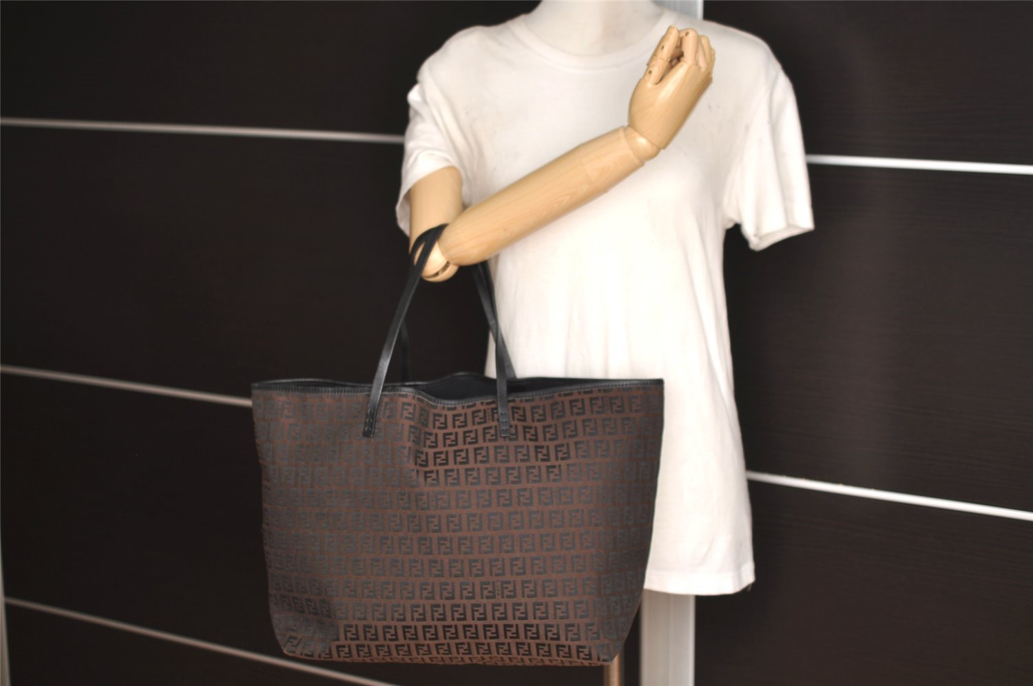 Authentic FENDI Vintage Zucchino Shoulder Tote Bag Canvas Leather Brown 4291I