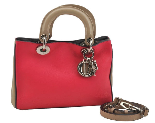 Authentic Christian Dior Diorissimo 2Way Hand Bag Purse Leather Pink Beige 4291J