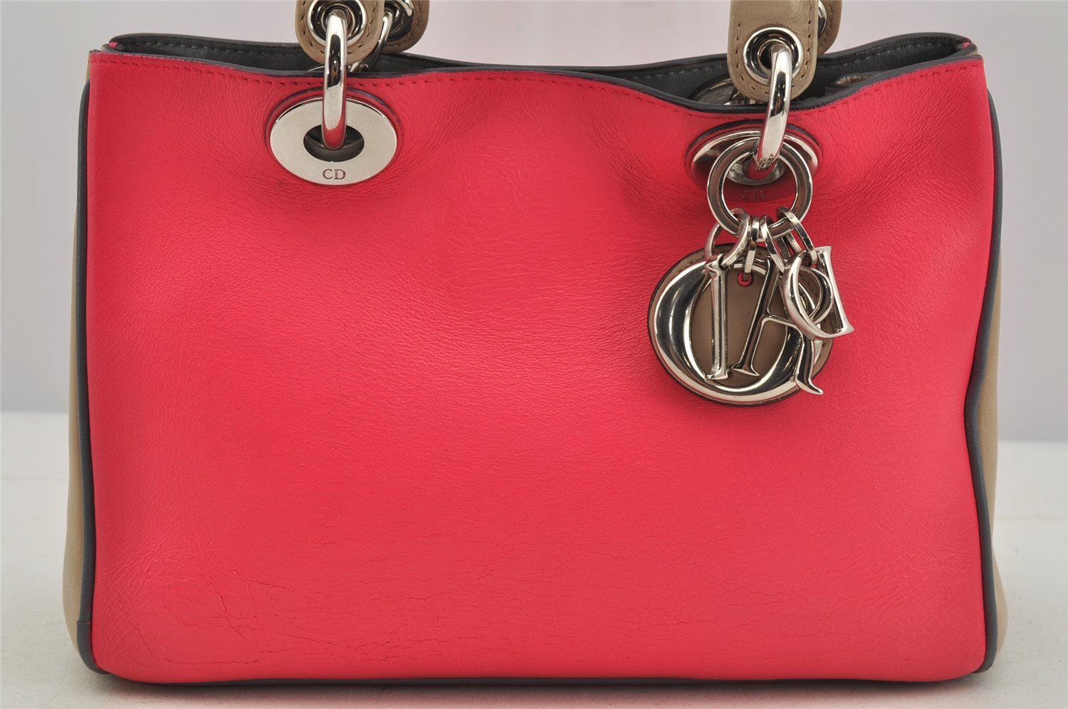 Authentic Christian Dior Diorissimo 2Way Hand Bag Purse Leather Pink Beige 4291J