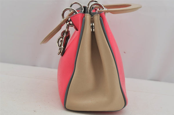 Authentic Christian Dior Diorissimo 2Way Hand Bag Purse Leather Pink Beige 4291J