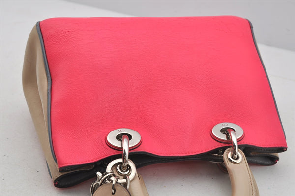 Authentic Christian Dior Diorissimo 2Way Hand Bag Purse Leather Pink Beige 4291J