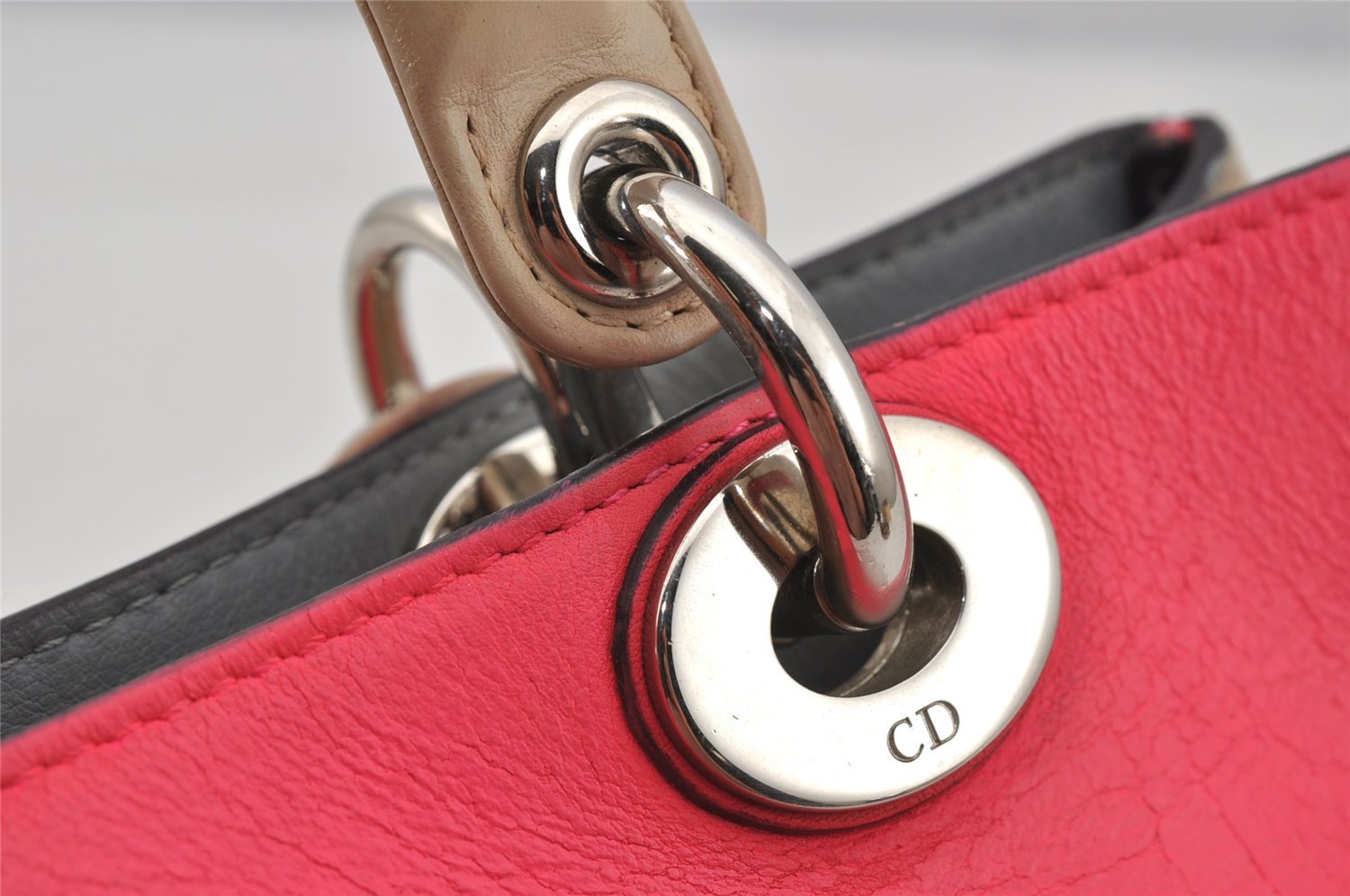 Authentic Christian Dior Diorissimo 2Way Hand Bag Purse Leather Pink Beige 4291J