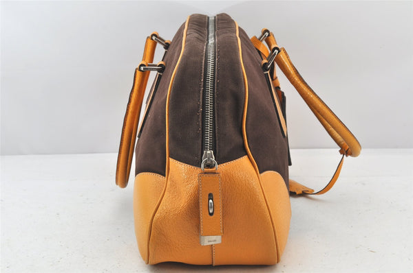 Authentic PRADA Canvas Leather Shoulder Hand Bag Brown Yellow 4296K