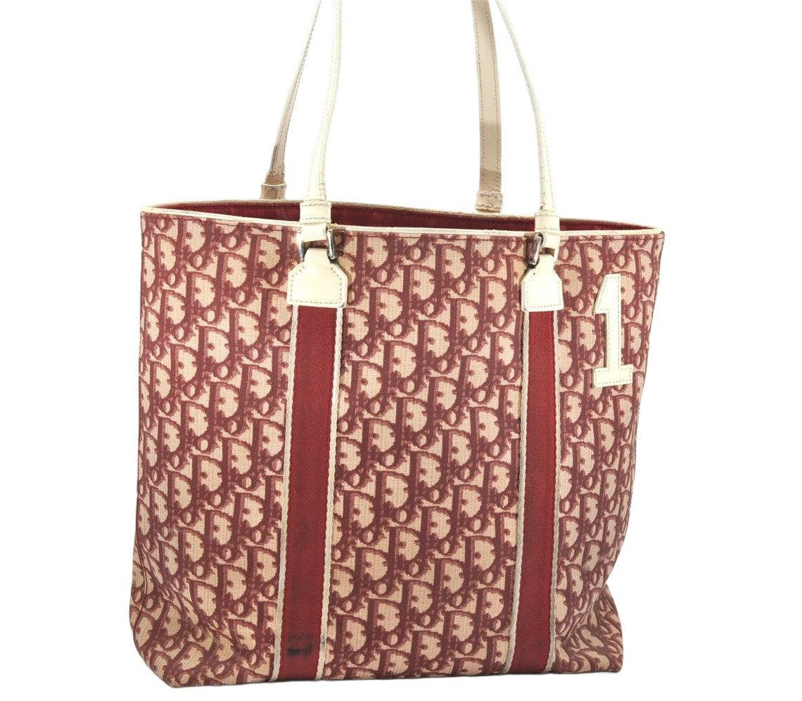 Authentic Christian Dior Trotter No.1 Shoulder Tote Bag PVC Enamel Red 4297K
