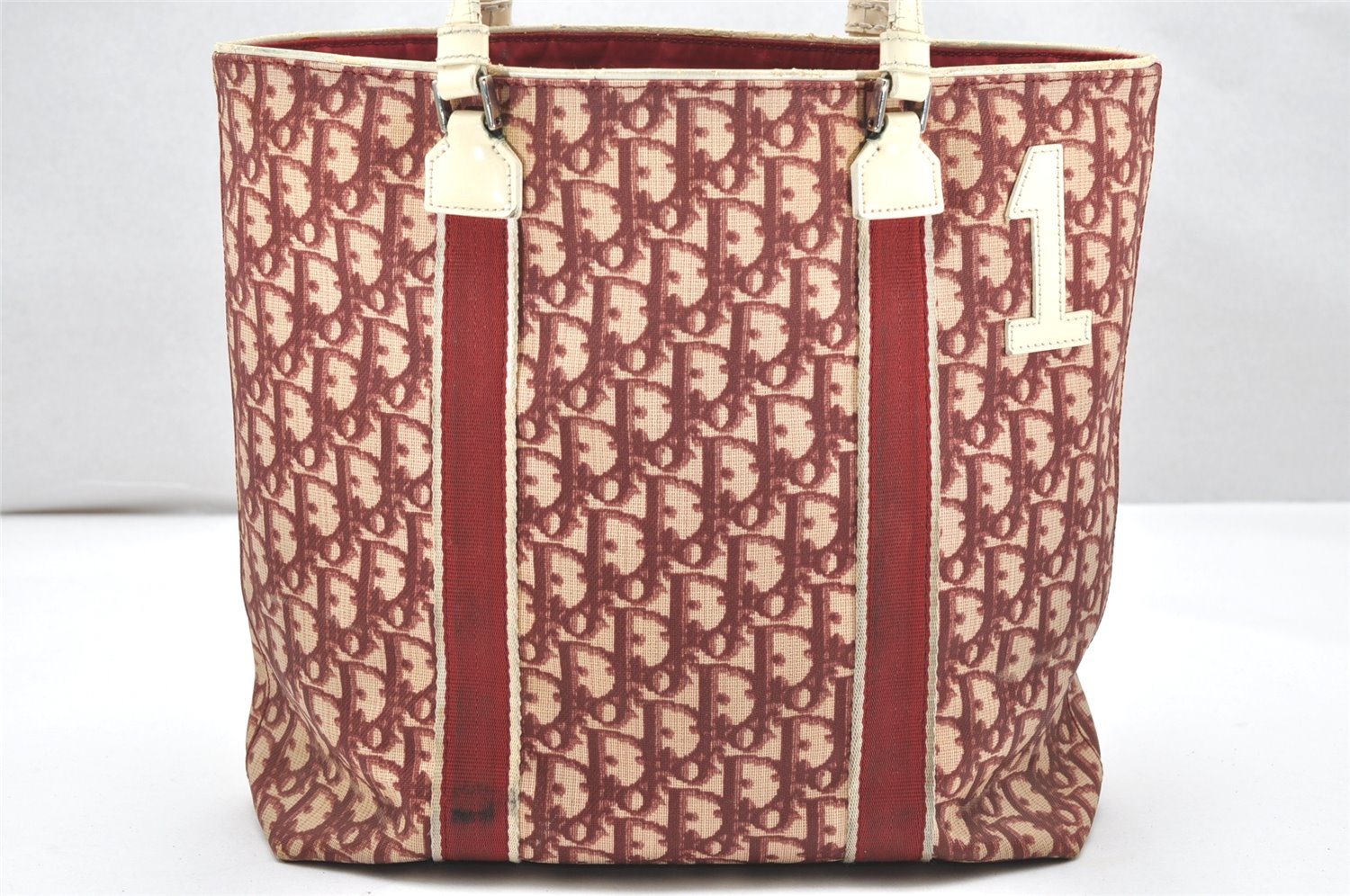 Authentic Christian Dior Trotter No.1 Shoulder Tote Bag PVC Enamel Red 4297K