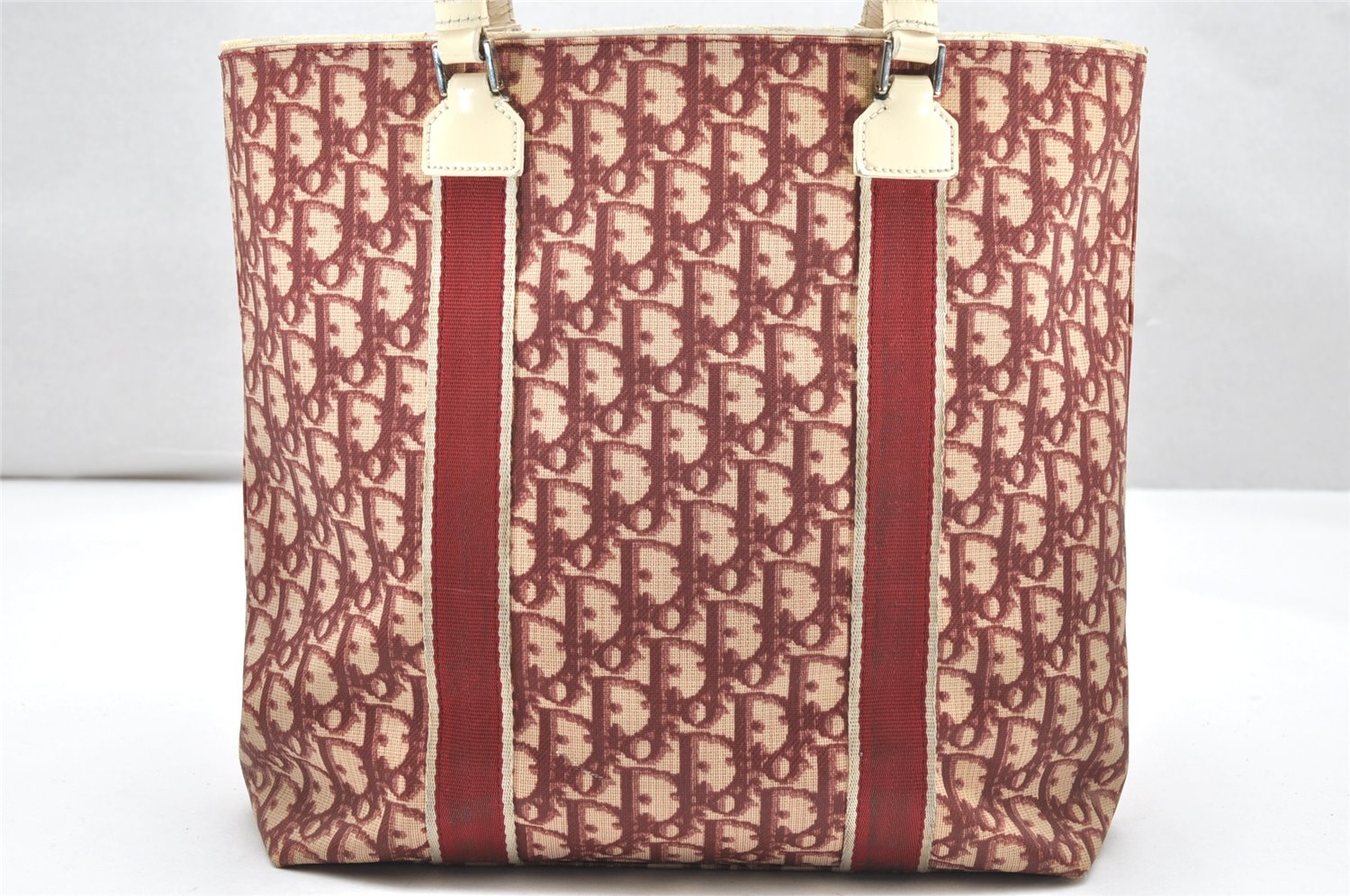Authentic Christian Dior Trotter No.1 Shoulder Tote Bag PVC Enamel Red 4297K
