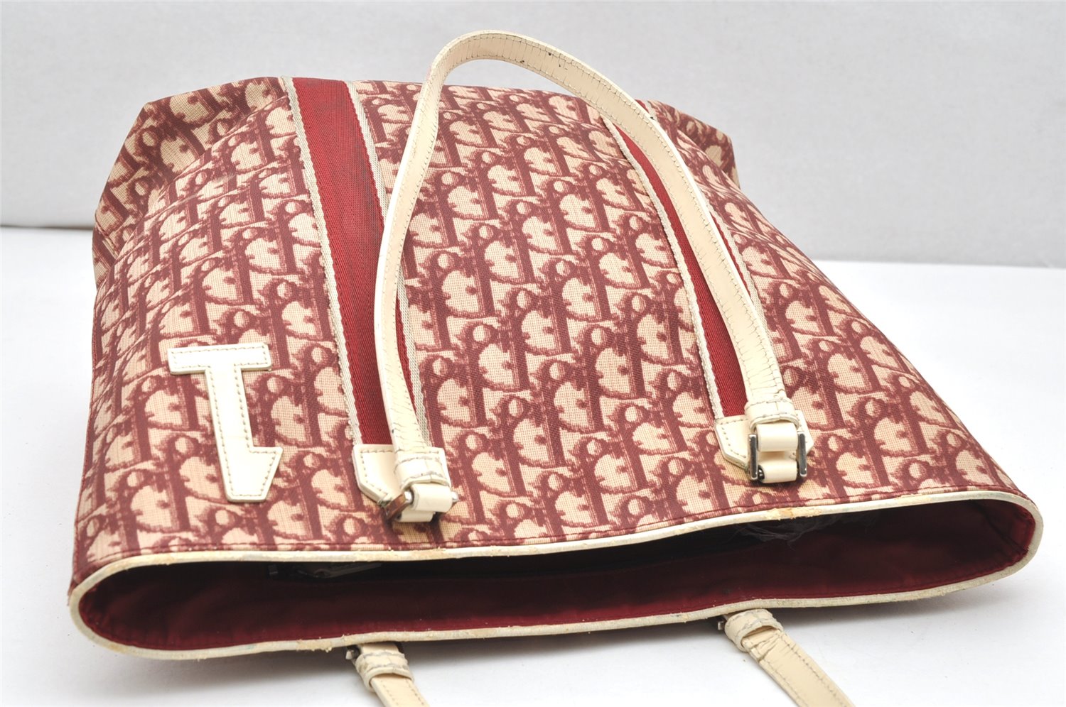 Authentic Christian Dior Trotter No.1 Shoulder Tote Bag PVC Enamel Red 4297K