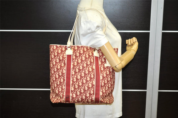 Authentic Christian Dior Trotter No.1 Shoulder Tote Bag PVC Enamel Red 4297K