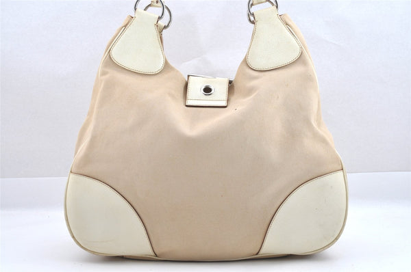 Authentic PRADA Vintage Canvas Leather Shoulder Tote Bag Beige 4298J