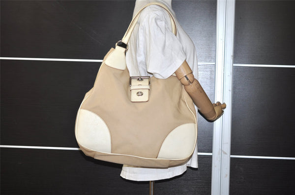 Authentic PRADA Vintage Canvas Leather Shoulder Tote Bag Beige 4298J