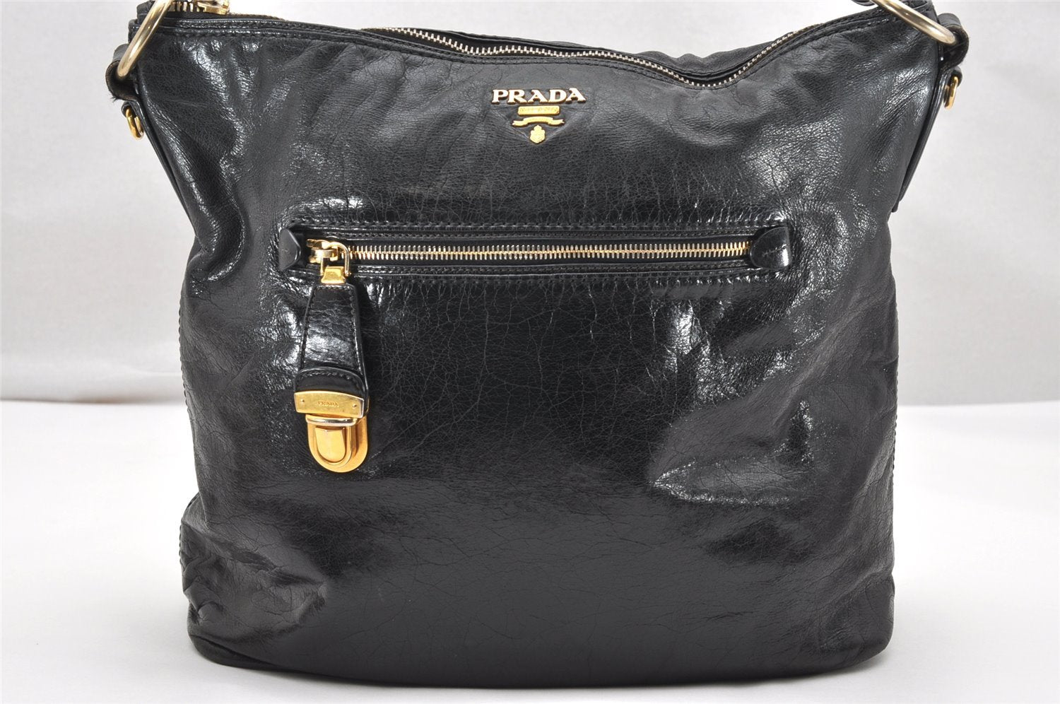 Authentic PRADA Vintage Leather Shoulder Hand Bag Black 4300K