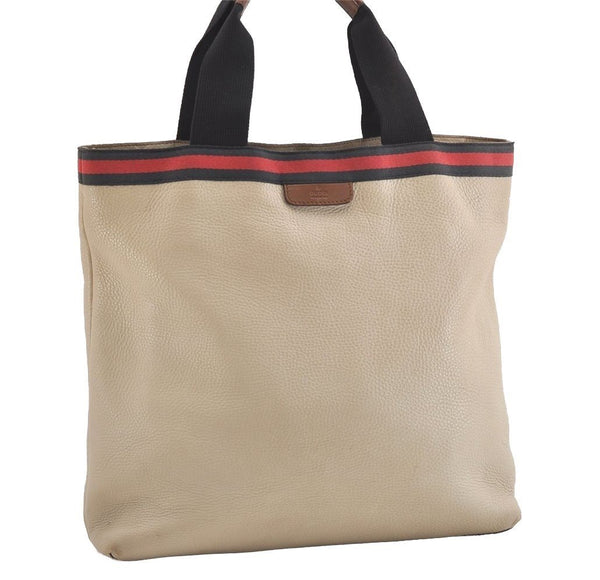 Authentic GUCCI Vintage Sherry Line Hand Tote Bag Leather 281899 White 4302J
