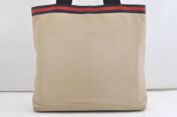 Authentic GUCCI Vintage Sherry Line Hand Tote Bag Leather 281899 White 4302J