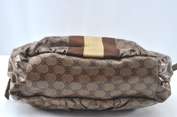 Authentic GUCCI GG Crystal Sherry Line Horsebit Shoulder Bag GG PVC Brown 4303J