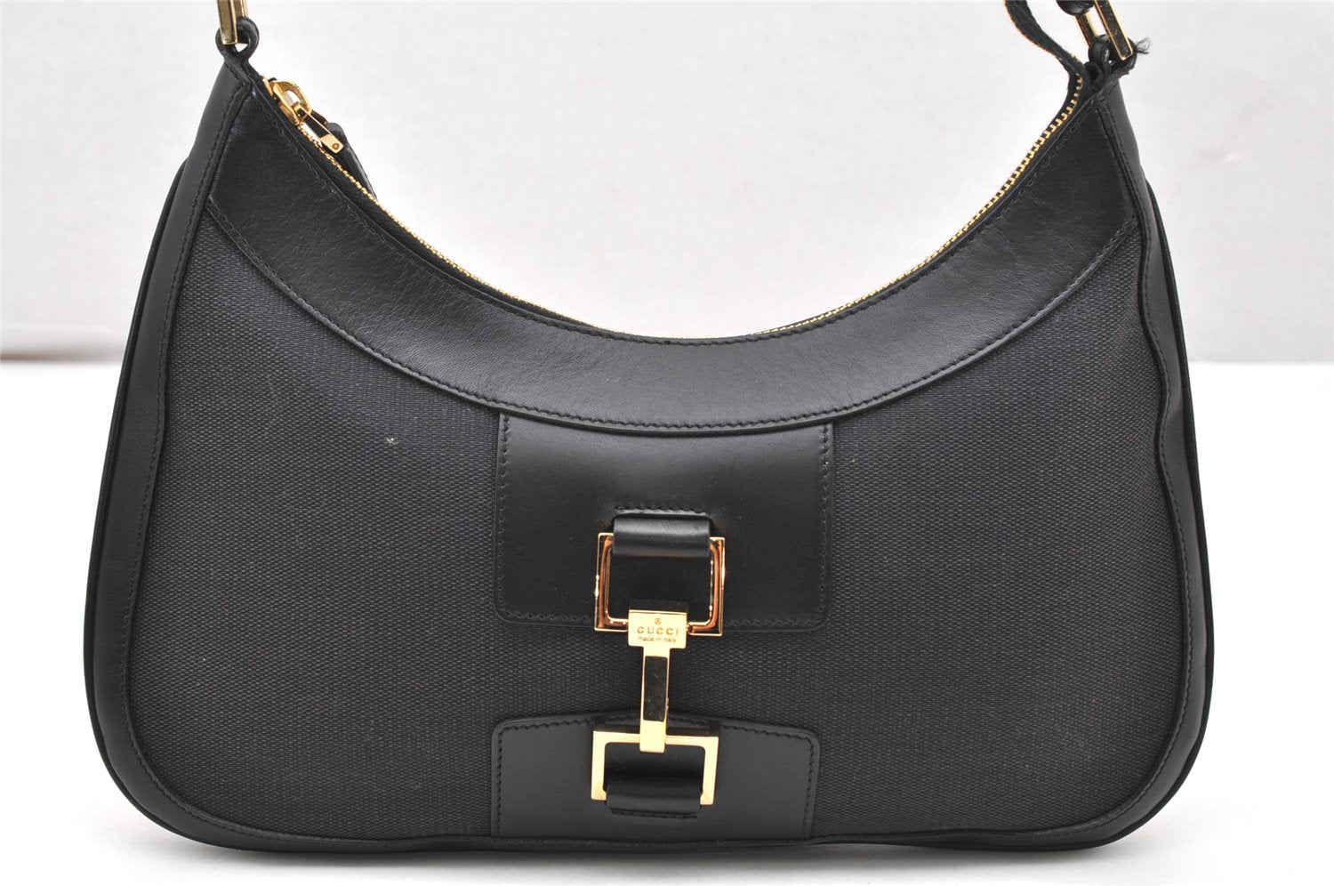 Authentic GUCCI Shoulder Hand Bag Purse GG Canvas Leather 0014128 Black 4303K