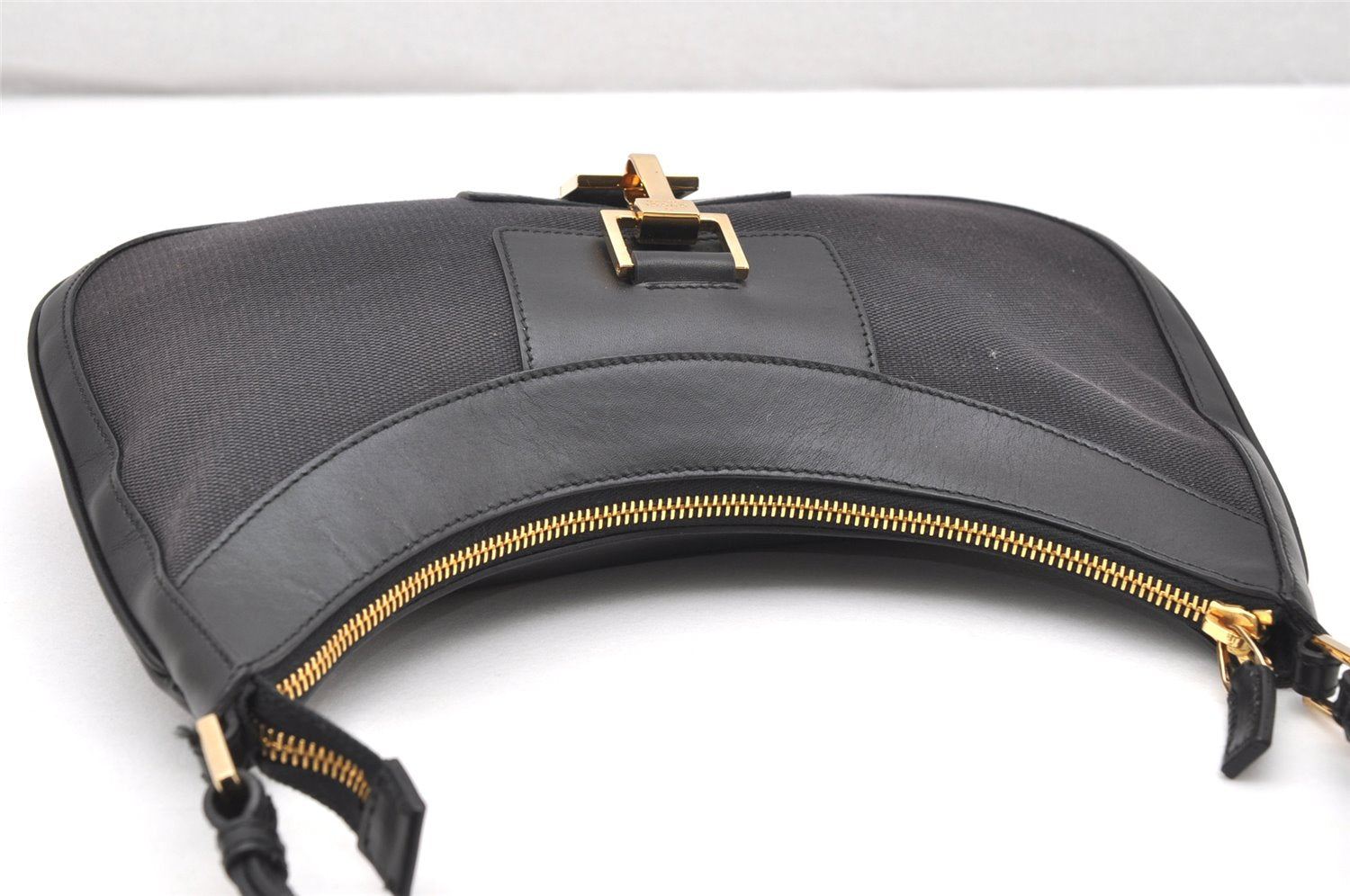 Authentic GUCCI Shoulder Hand Bag Purse GG Canvas Leather 0014128 Black 4303K
