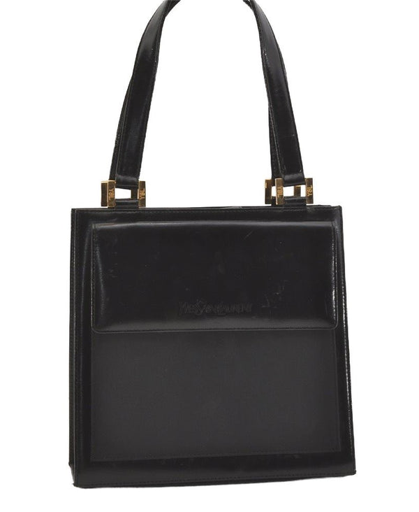 SAINT LAURENT Vintage Shoulder Hand Bag Purse Leather Nylon Black 4304J