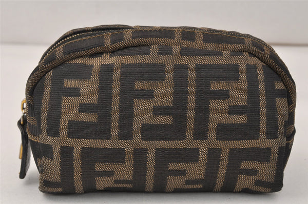 Authentic FENDI Vintage Zucca Pouch Purse Canvas Leather Brown 4306K