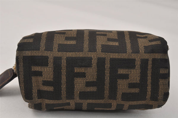 Authentic FENDI Vintage Zucca Pouch Purse Canvas Leather Brown 4306K