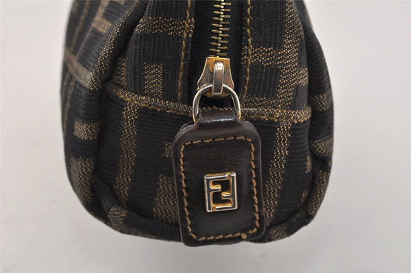 Authentic FENDI Vintage Zucca Pouch Purse Canvas Leather Brown 4306K