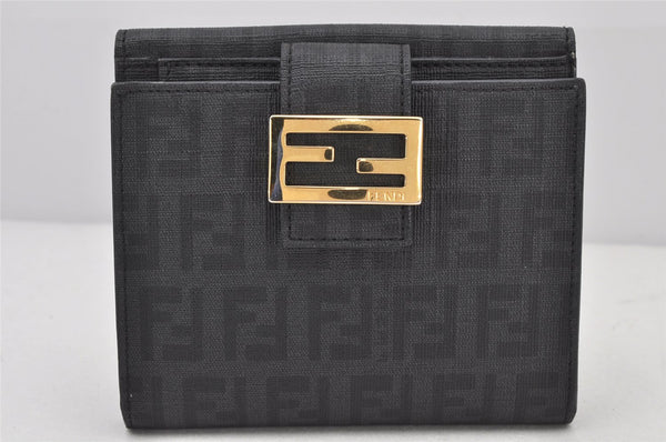 Authentic FENDI Vintage Zucchino Bifold Wallet Purse PVC Black 4308K