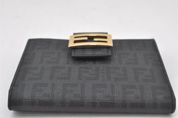 Authentic FENDI Vintage Zucchino Bifold Wallet Purse PVC Black 4308K