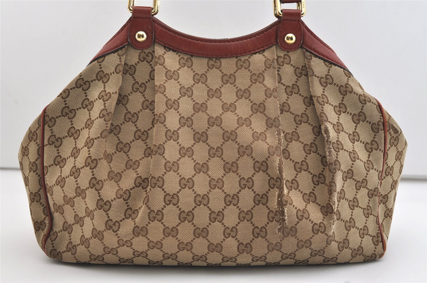 Authentic GUCCI Sukey Shoulder Tote Bag GG Canvas Leather 211944 Brown 4313J