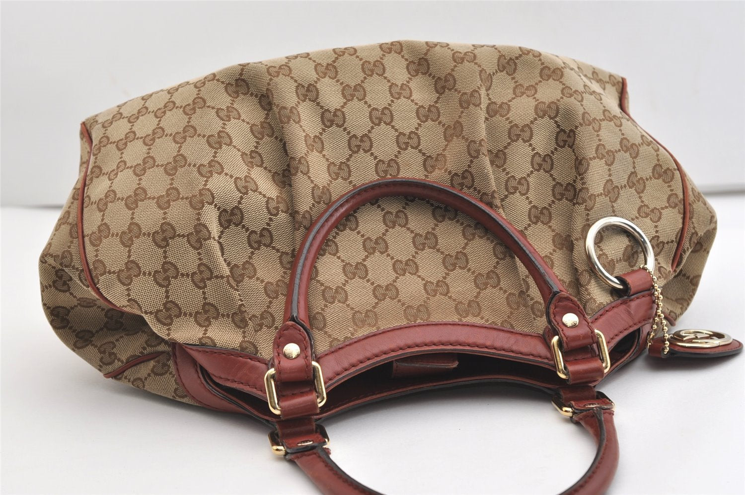 Authentic GUCCI Sukey Shoulder Tote Bag GG Canvas Leather 211944 Brown 4313J