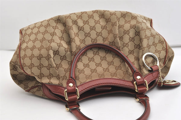 Authentic GUCCI Sukey Shoulder Tote Bag GG Canvas Leather 211944 Brown 4313J