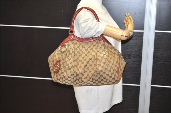 Authentic GUCCI Sukey Shoulder Tote Bag GG Canvas Leather 211944 Brown 4313J