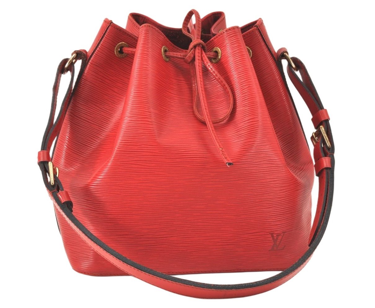 Authentic Louis Vuitton Epi Petit Noe Shoulder Drawstring Bag M44107 Red 4315K
