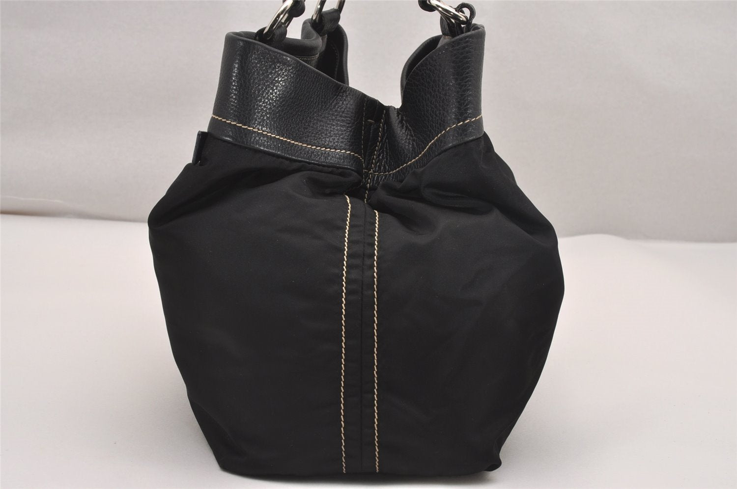 Authentic PRADA Vintage Nylon Tessuto Leather Shoulder Tote Bag Black 4316J
