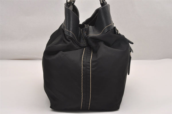 Authentic PRADA Vintage Nylon Tessuto Leather Shoulder Tote Bag Black 4316J