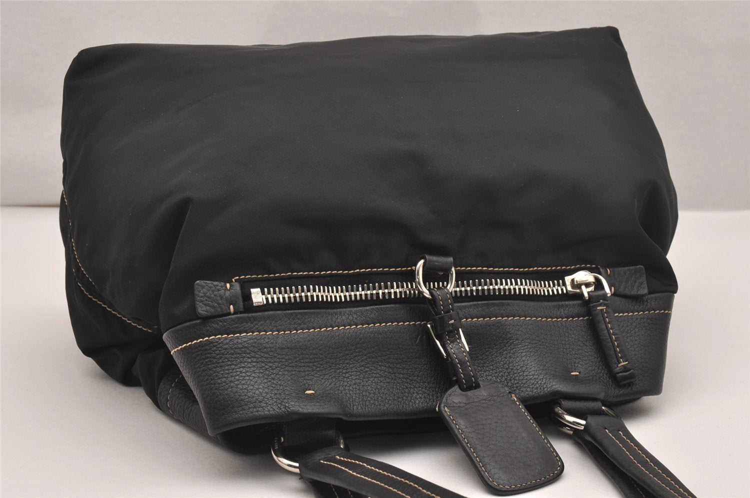 Authentic PRADA Vintage Nylon Tessuto Leather Shoulder Tote Bag Black 4316J