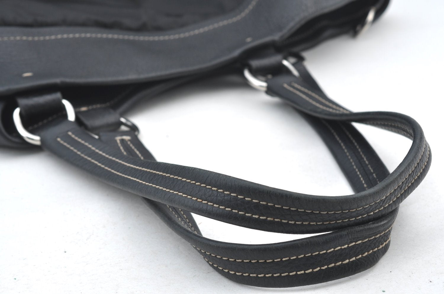 Authentic PRADA Vintage Nylon Tessuto Leather Shoulder Tote Bag Black 4316J