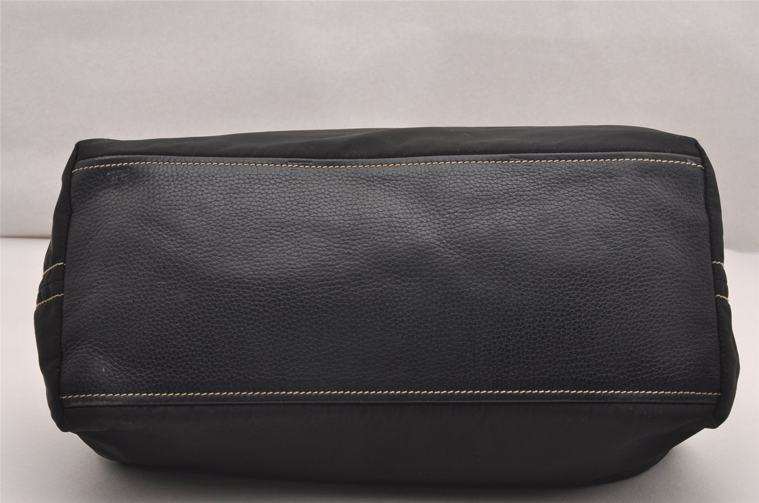 Authentic PRADA Vintage Nylon Tessuto Leather Shoulder Tote Bag Black 4316J