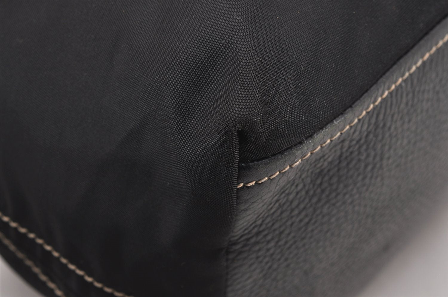Authentic PRADA Vintage Nylon Tessuto Leather Shoulder Tote Bag Black 4316J