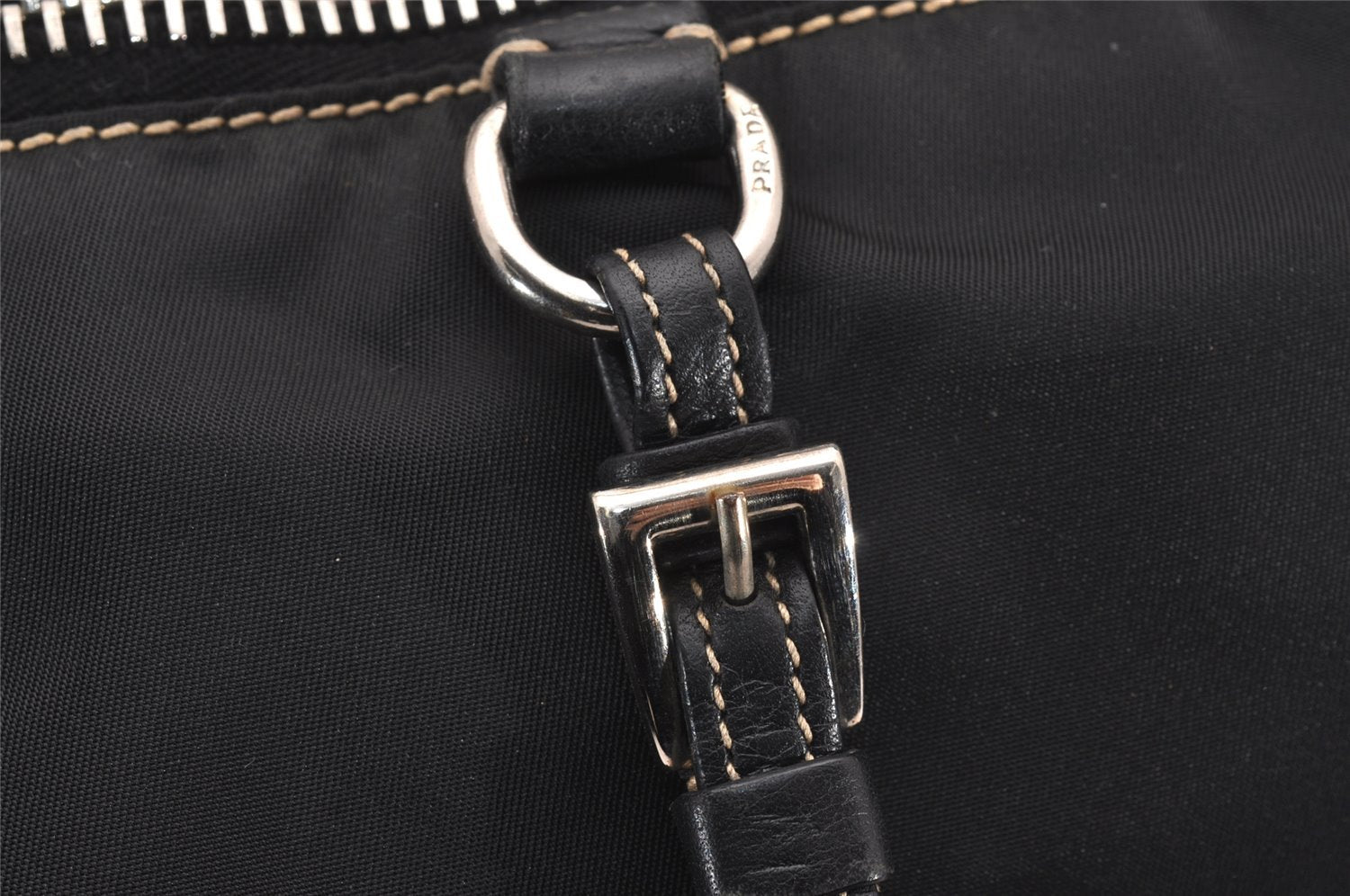 Authentic PRADA Vintage Nylon Tessuto Leather Shoulder Tote Bag Black 4316J