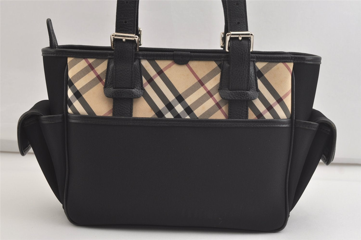 Authentic BURBERRY Nova Check Nylon Leather Shoulder Hand Bag Black 4317K