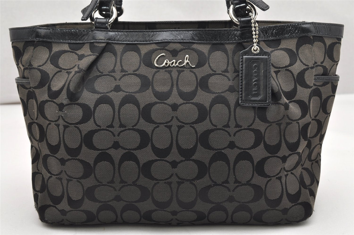 Authentic COACH Signature Shoulder Tote Bag Canvas Leather F17726 Black 4318K