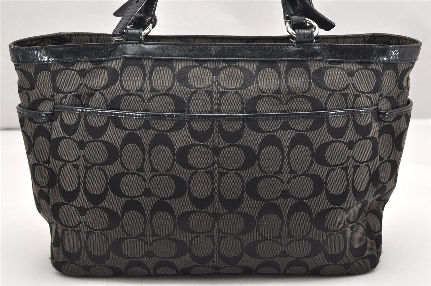 Authentic COACH Signature Shoulder Tote Bag Canvas Leather F17726 Black 4318K