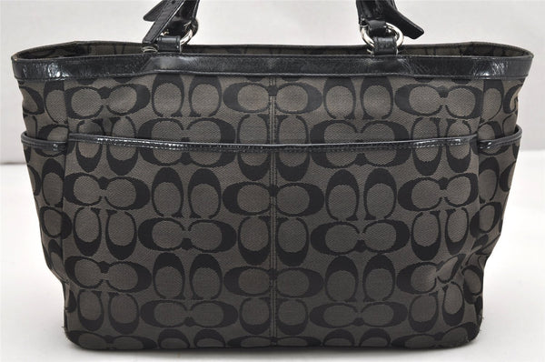 Authentic COACH Signature Shoulder Tote Bag Canvas Leather F17726 Black 4318K